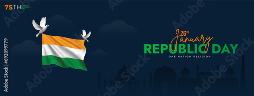 75th Indian Republic Day, 26 January Celebration Social Media Post, Web Benner, Status Wishes