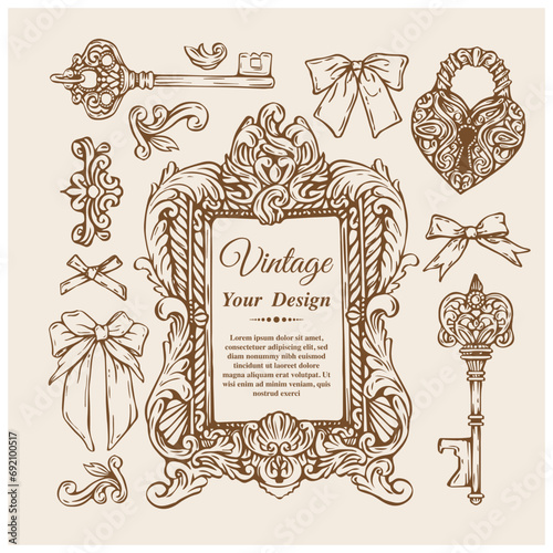 Vintage Frame Design, Wedding Invitation Element