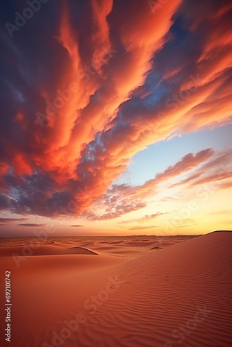 beautiful desert dune hills at dramatic purple sunset