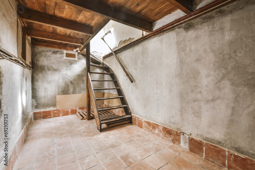 Wooden staircase in empty room photo