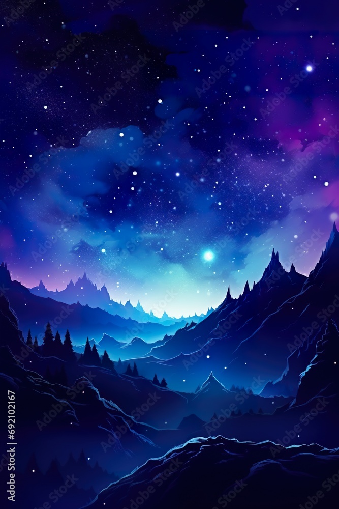 Obraz premium beautiful starry night sky with nebulas and stars over forest, beauty at nature
