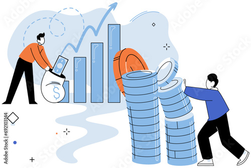 Crowdfunding. Vector illustration. Backers contributions protect and nurture creative projects Investing in crowdfunding campaigns diversifies investment portfolios strategically Crowdfunding bridges