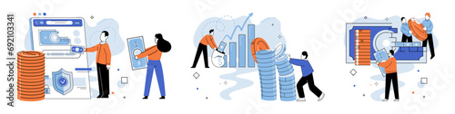 Crowdfunding. Vector illustration. Donations spark support and momentum in crowdfunding campaigns serves as testing ground for market viability Financial backing helps businesses overcome