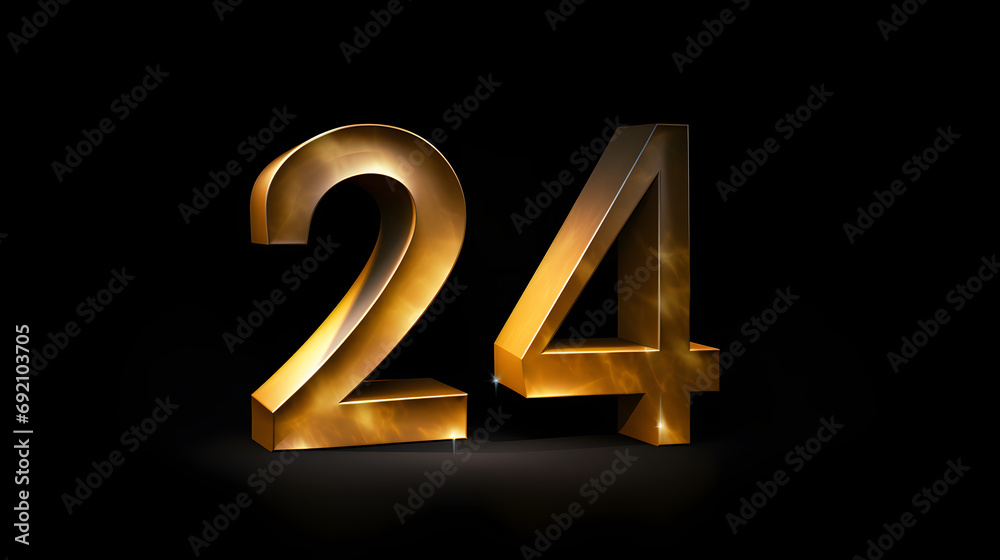 Stylish gold 2024 new year numbers sign on dark background Stylish gold 2024 new year numbers sign on dark background