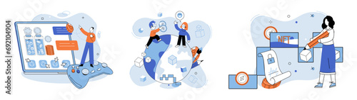 Digital asset vector illustration. The concept digital assets encompasses broad range intangible forms value Currency in digital realm exists within cyberspace, facilitating seamless financial