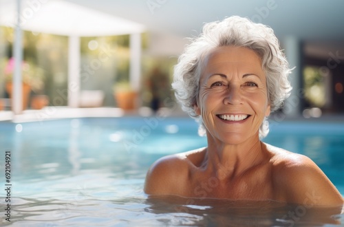 an older woman in a swimming pool smiling © ArtCookStudio