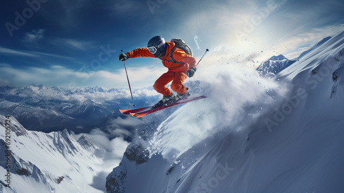 snowboarder jumping in the air. Generative Ai photo