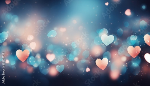 colorful blue hearts with blue background with light bokeh