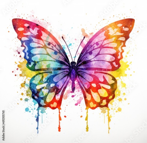 colorful butterfly watercolor art print on a white background © ArtCookStudio
