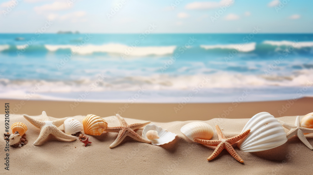 sea shells and starfish on the beach sea shells and starfish on the beach