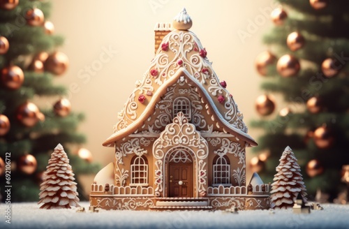 ginger houses with decorations in front of a bright background