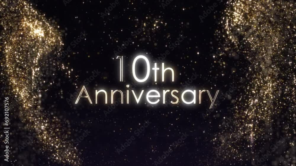 10th Anniversary Greetings with Golden Particular, Golden Particles, Golden Background, Congratulation 10th Anniversary Greetings with Golden Particular, Golden Particles, Golden Background, Congratulation