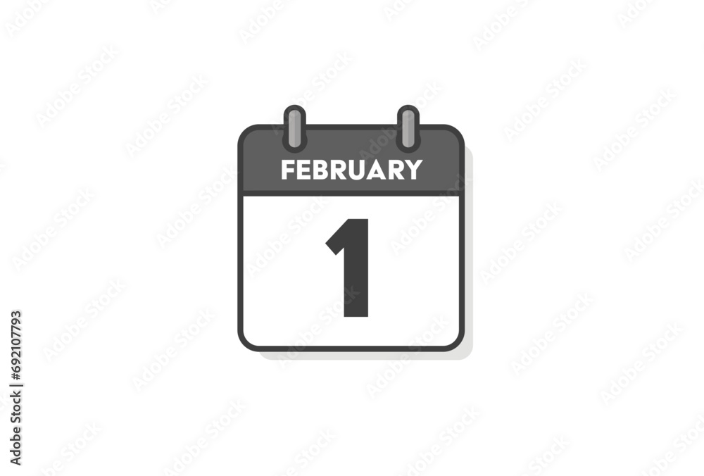 FEBRUARY 1 の文字とシンプルなカレンダーのアイコン - 英語表記の2月1日の暦 FEBRUARY 1 の文字とシンプルなカレンダーのアイコン - 英語表記の2月1日の暦