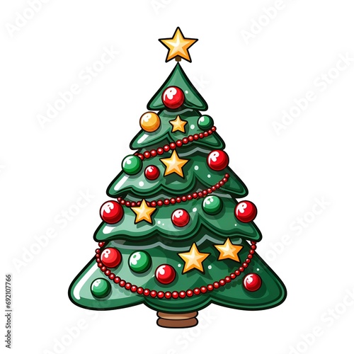 Wallpaper Mural Exquisite Cartoon Christmas Tree Pattern on White Background - Festive Illustration Torontodigital.ca