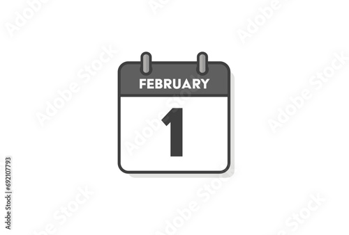 FEBRUARY 1 の文字とシンプルなカレンダーのアイコン - 英語表記の2月1日の暦