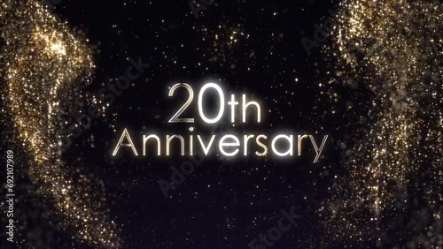 20th Anniversary Greetings with Golden Particular, Golden Particles, Golden Background, Congratulation photo