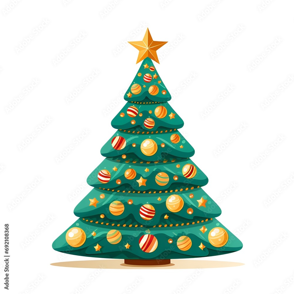 Exquisite Cartoon Christmas Tree Pattern on White Background - Festive Illustration Exquisite Cartoon Christmas Tree Pattern on White Background - Festive Illustration