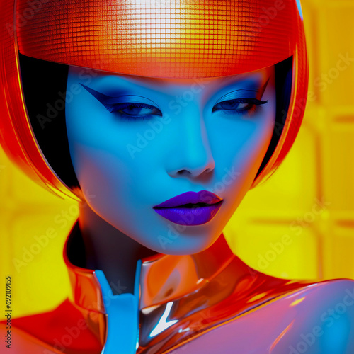 Close up portrait of beautiful neon women, Generative AI
