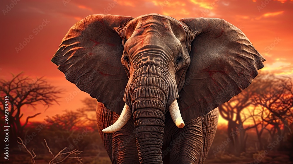 Elephant in sun set UHD wallpaper