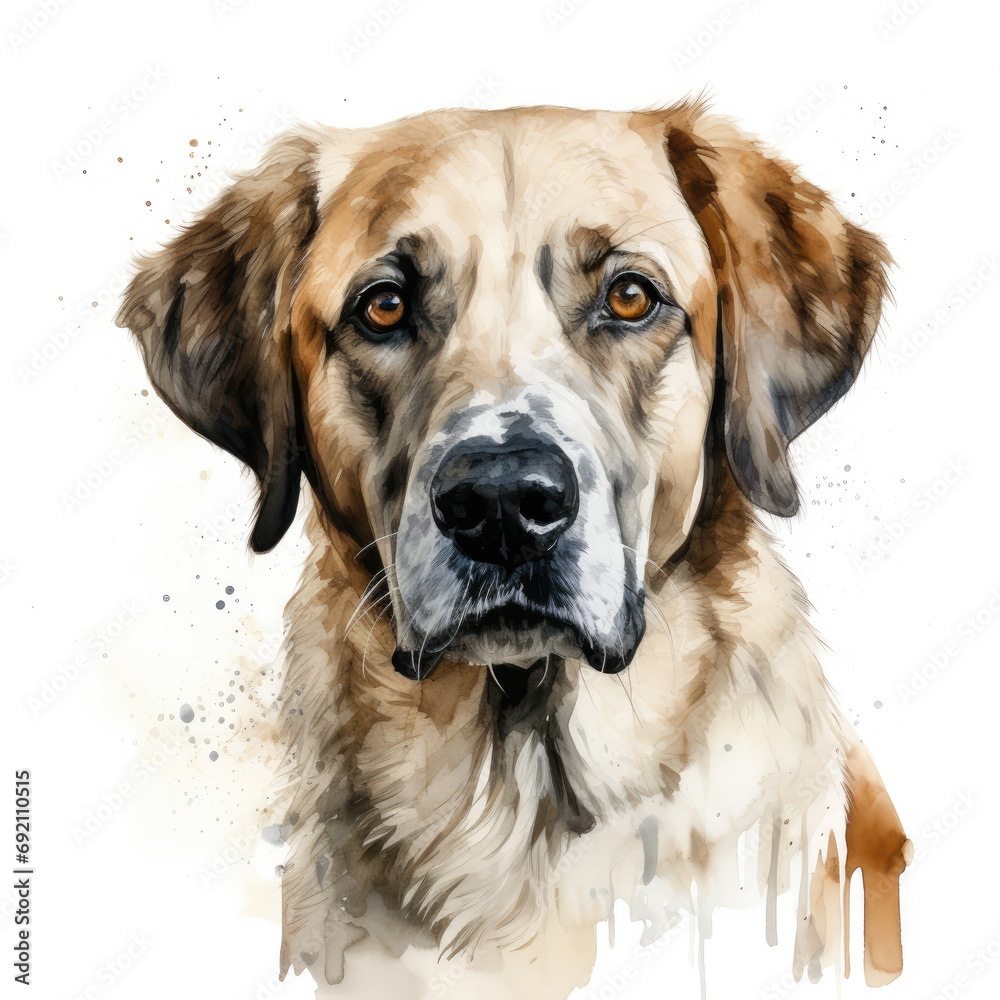 watercolor Anatolian Shepherd Dog clipart, Generative Ai