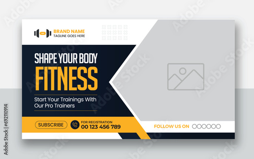 Gym and Fitness youtube video thumbnail or fitness training web banner design