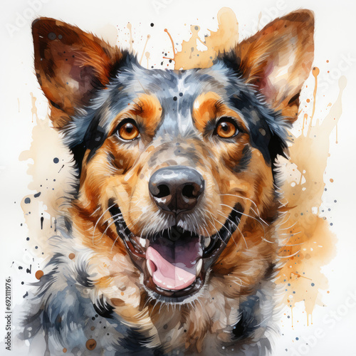 watercolor Australian Cattle Dog clipart, Generative Ai