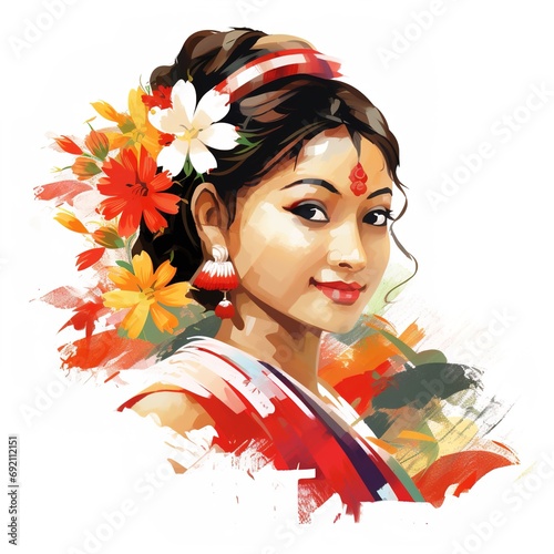 Happy Bihu- Religious holiday festival of Assamese New Year.illustration photo