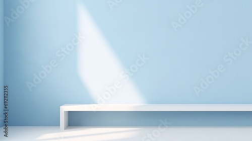 Minimalistic abstract simple light blue background for product presentation with sunny light and intricate shadow on wall.illustration