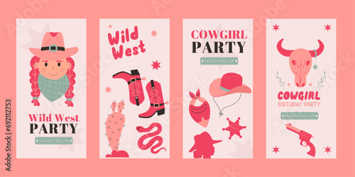 Flat style wild west cowgirl party instagram story collection