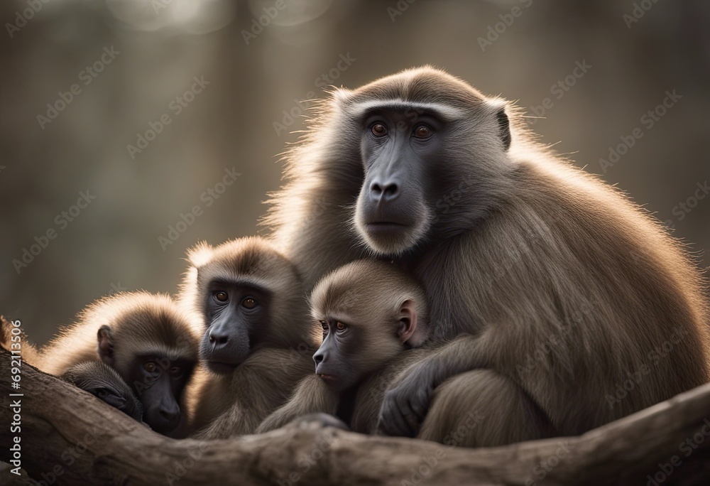 baboons cuddling