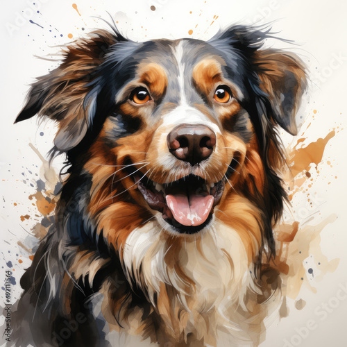 watercolor Australian Shepherd clipart, Generative Ai