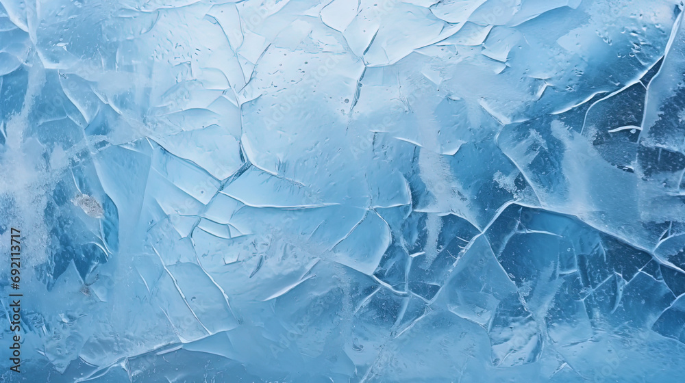 The texture of frozen glass with transparent ice plates - obrazy, fototapety, plakaty 
