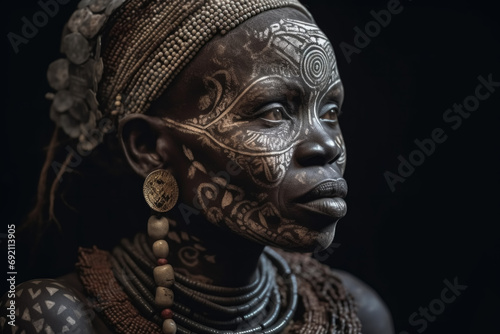 Generative AI image of African Woman with Traditional Face Paint
