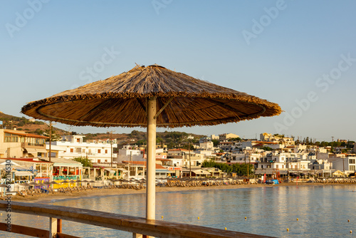 Agia Pelagia  Crete  Greece - September 23rd 2023 - Early morning on the beach in the tourist resort of Agia Pelagia.