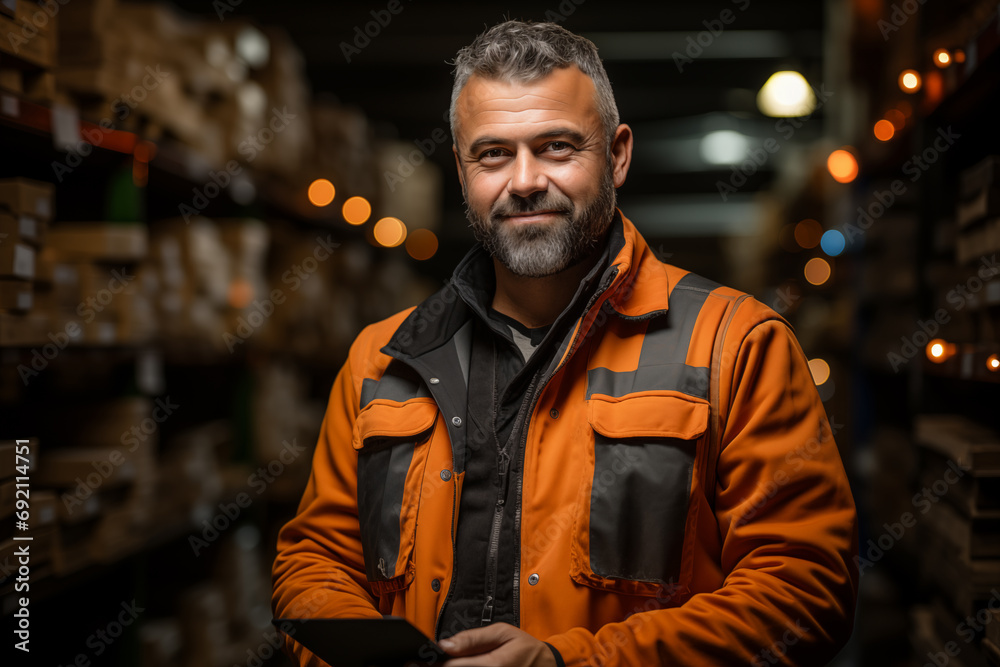 Experienced Warehouse Manager Smiling. Generative AI Experienced Warehouse Manager Smiling. Generative AI