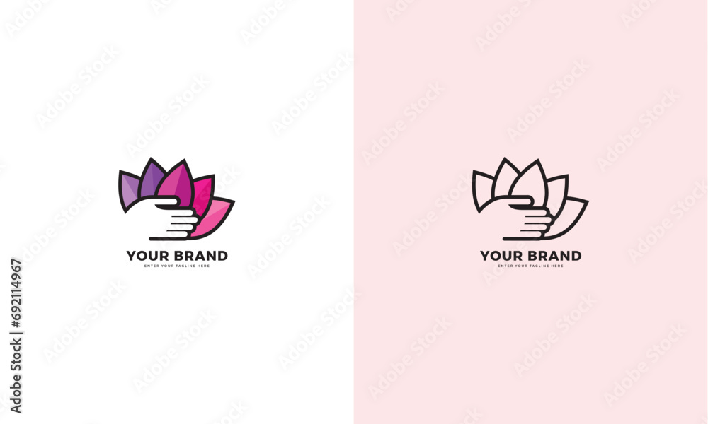 Obraz premium Beauty flower holding logo, color leaf design. Graphic design vector