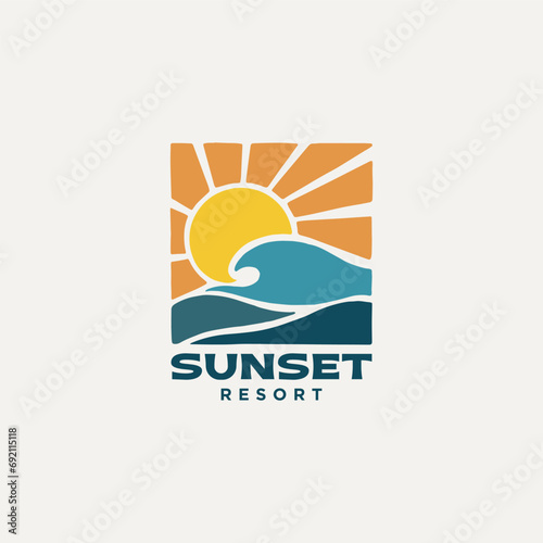 Retro sunset logo design template