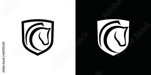 Horse and shield logo template. combination of horse logo with shield