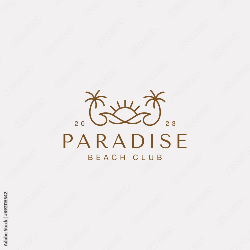Sunset line art logo design template Sunset line art logo design template