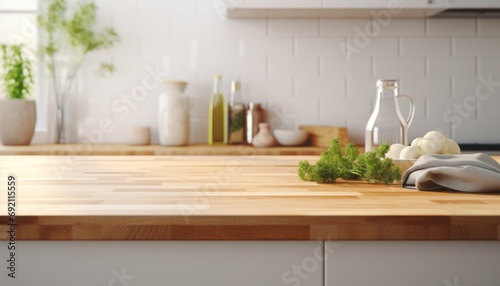 the counter top of a kitchen is white and wooden