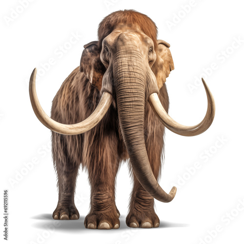 Majestic Woolly Mammoth: Isolated on Transparent Background, Showcasing the Front View and Imposing Tusks photo