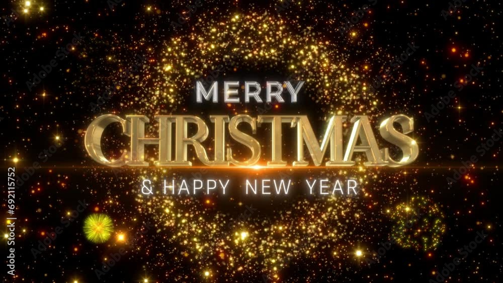 golden merry christmas sparkling magic text animation