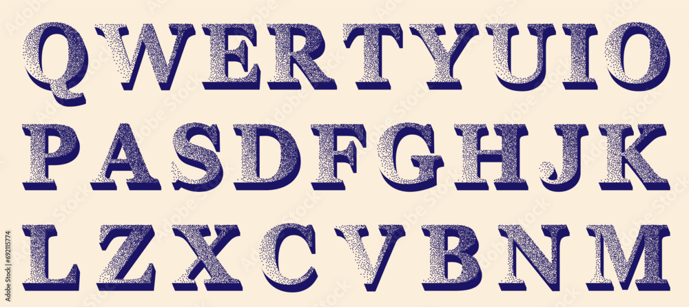 Set of retro style serif letters. Vector illustration of vintage text with grain effect.