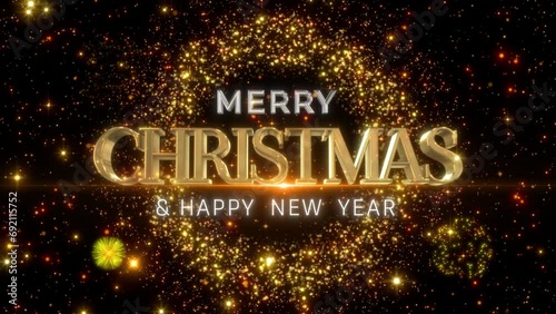 golden merry christmas sparkling magic text animation photo