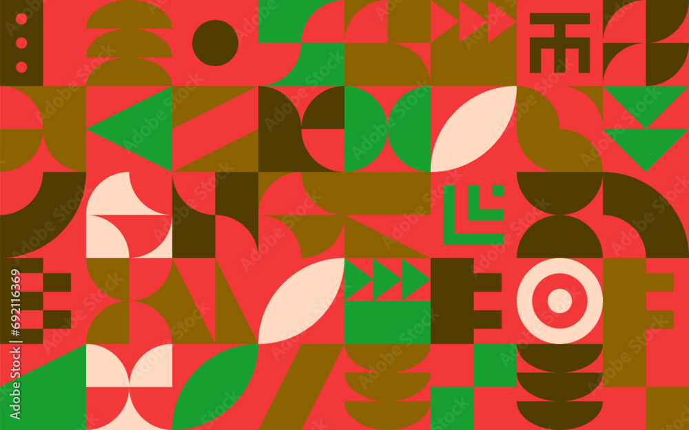 Christmas background with bauhaus or neo-geo shapes. Xmas winter holidays ornament. Christmas background with bauhaus or neo-geo shapes. Xmas winter holidays ornament.