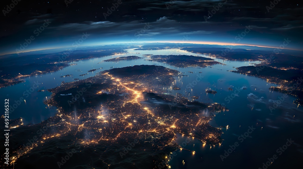 nocturnal serenity: river and city lights from above nocturnal serenity: river and city lights from above