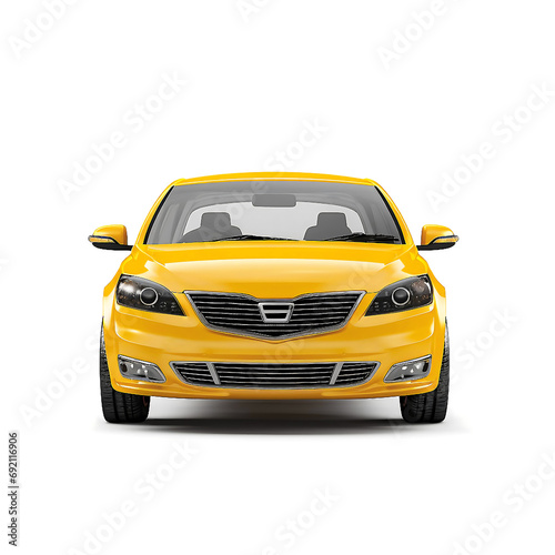 Yellow modern taxi car model isolated on white background. Yellow city car with blank surface for your creative design. cut out. Side view. nobody. mockup. Generative ai © Maxim Chuev