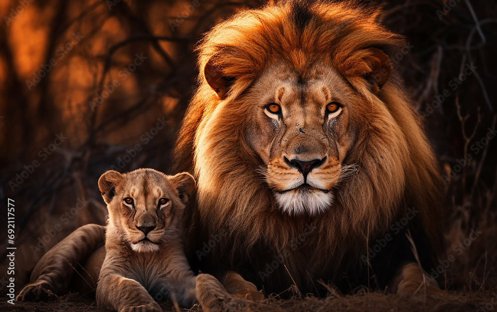Fototapeta premium leão com filhote 