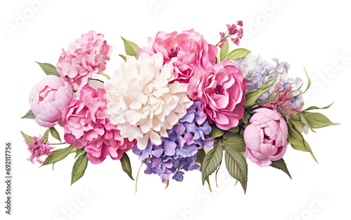 Floral Harmony  Hydrangeas and Peonies Flowers Isolated on Transparent Background PNG.