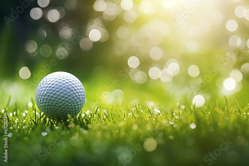 Close-up Golf Ball on Tee with Serene Green Bokeh Background, Perfect Shot on the Golf Course